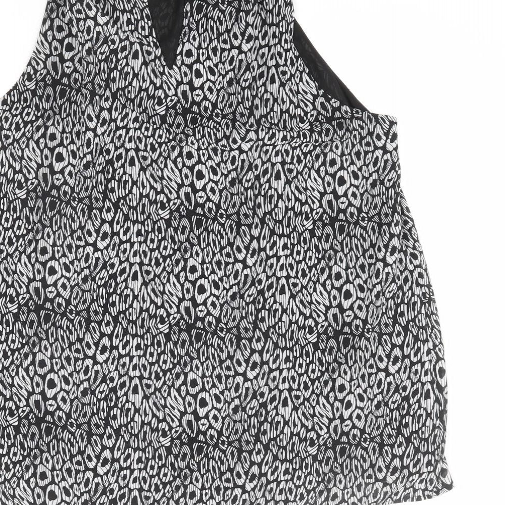 Michael Kors Womens Black Geometric Polyester Camisole Tank Size M Boat Neck