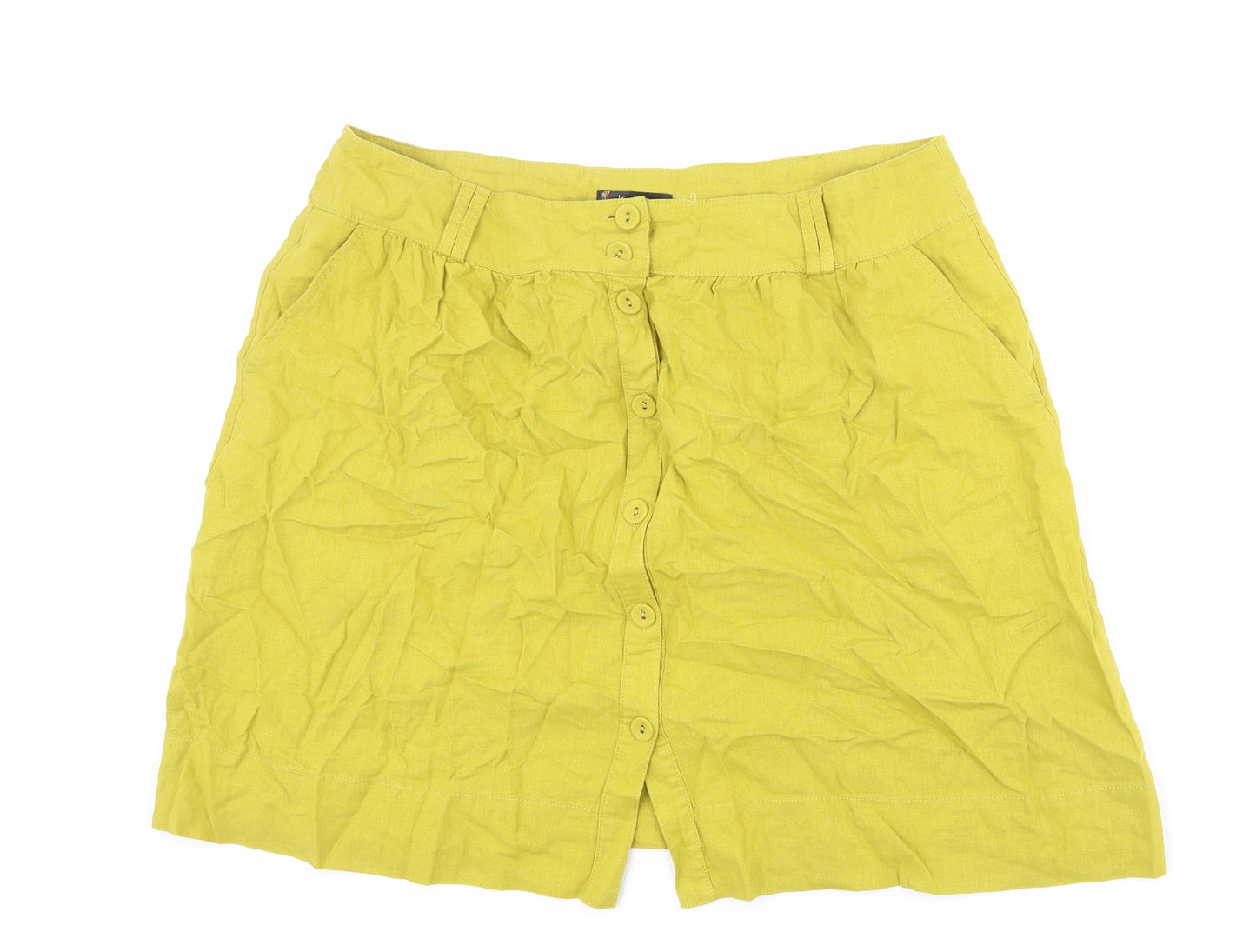 Kaleidoscope Womens Yellow Linen A-Line Skirt Size 20 Button