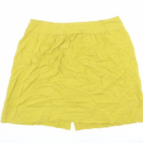 Kaleidoscope Womens Yellow Linen A-Line Skirt Size 20 Button