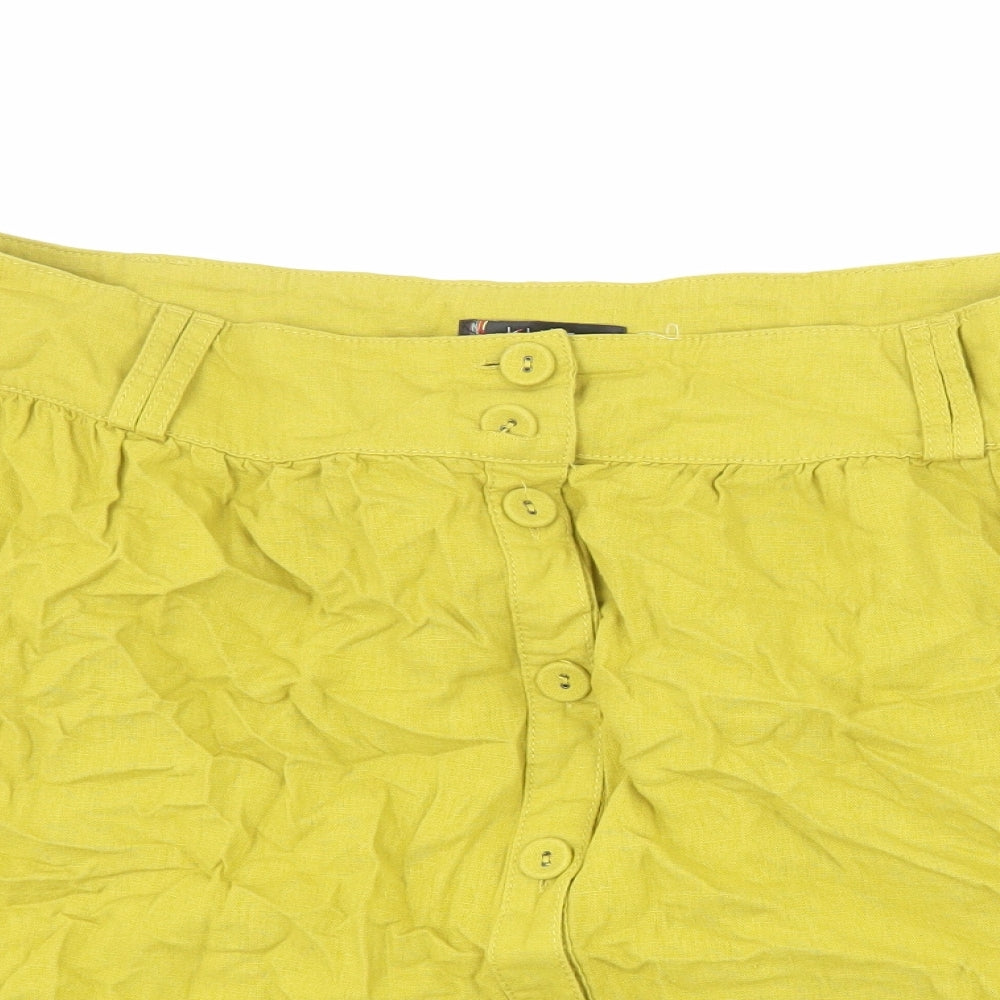 Kaleidoscope Womens Yellow Linen A-Line Skirt Size 20 Button