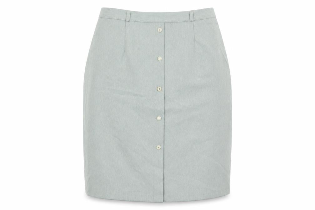 Front view of Berkertex women’s green polyester a-line skirt, size UK 18