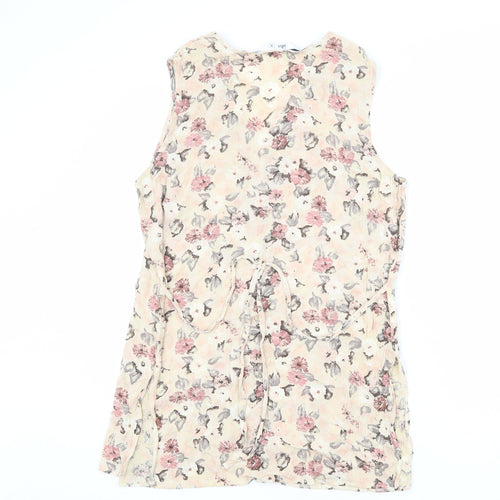 BHS Womens Beige Floral Viscose Tunic Button-Up Size 18 V-Neck - Belted