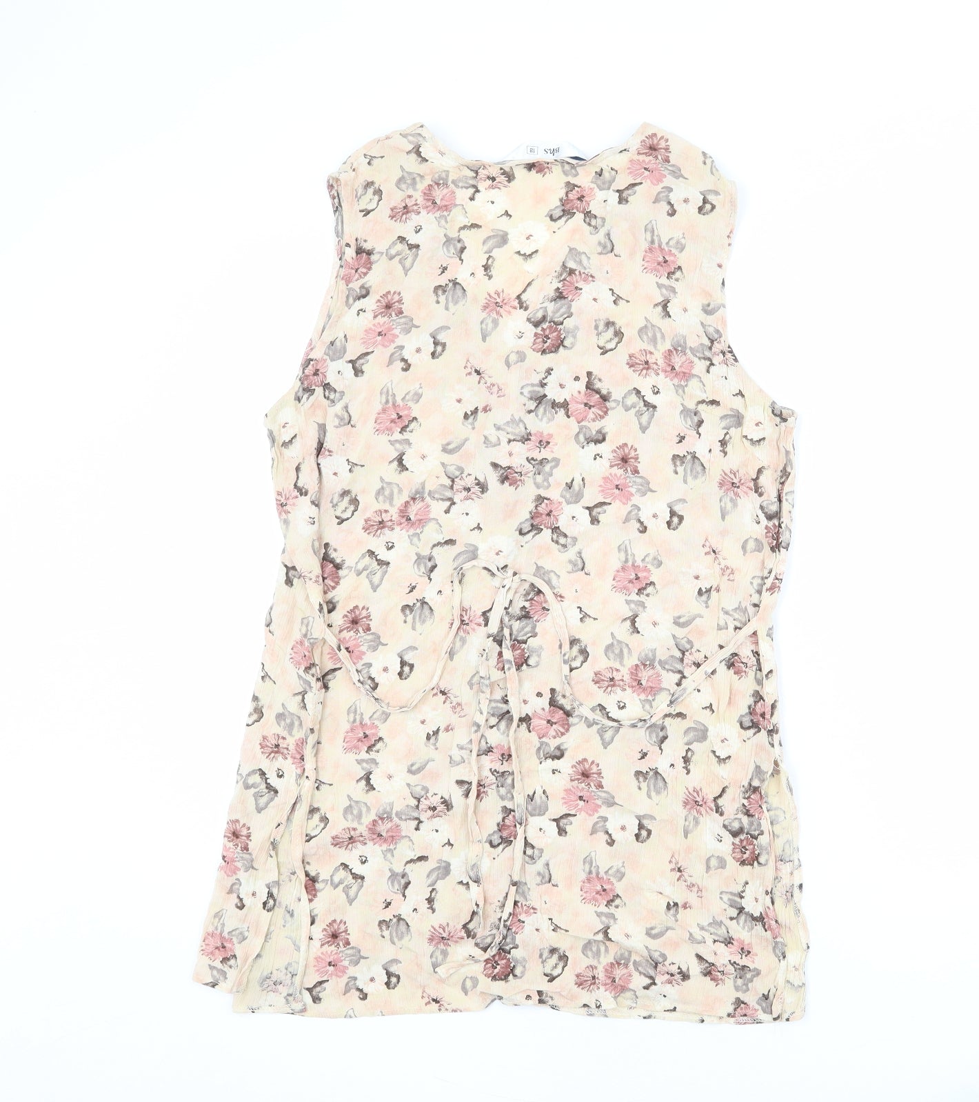 BHS Womens Beige Floral Viscose Tunic Button-Up Size 18 V-Neck - Belted