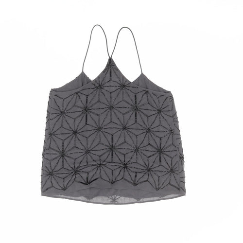 River Island Womens Grey Geometric Polyester Camisole Tank Size 8 V-Neck - Beaded Detail