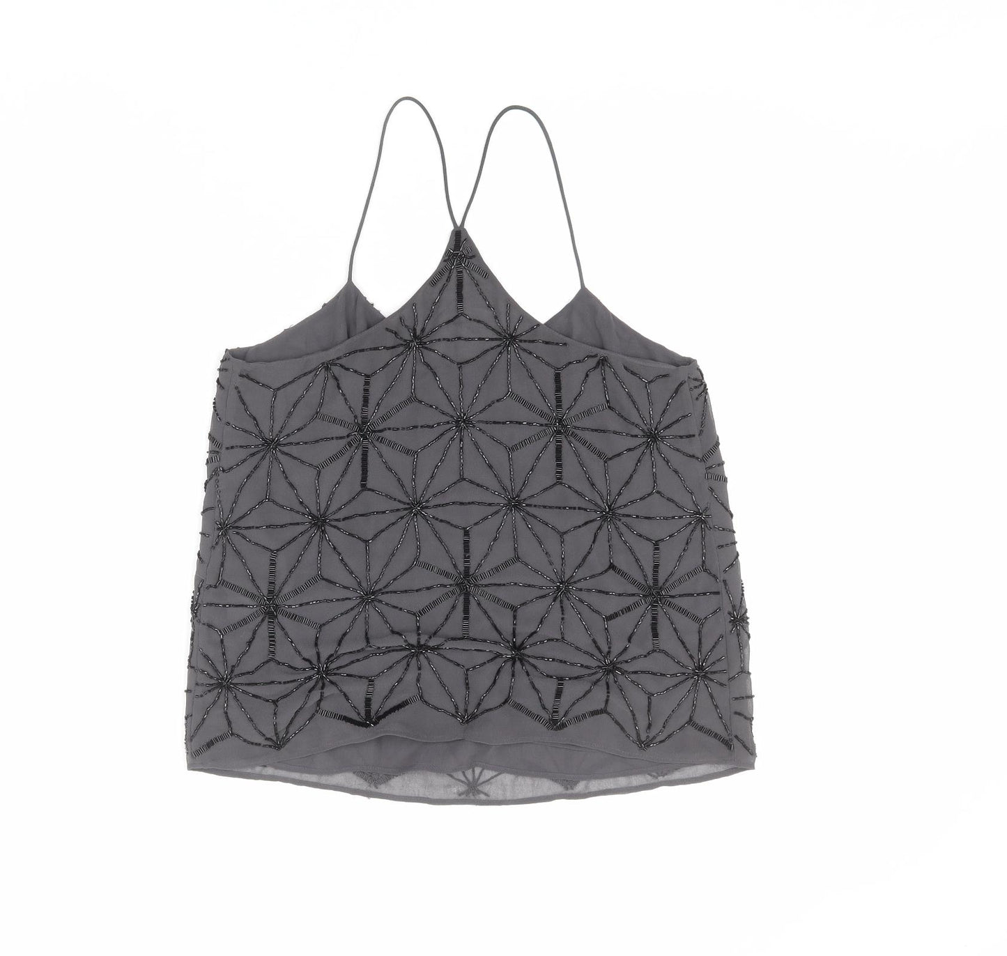 River Island Womens Grey Geometric Polyester Camisole Tank Size 8 V-Neck - Beaded Detail
