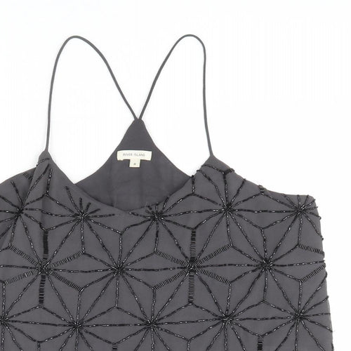 River Island Womens Grey Geometric Polyester Camisole Tank Size 8 V-Neck - Beaded Detail
