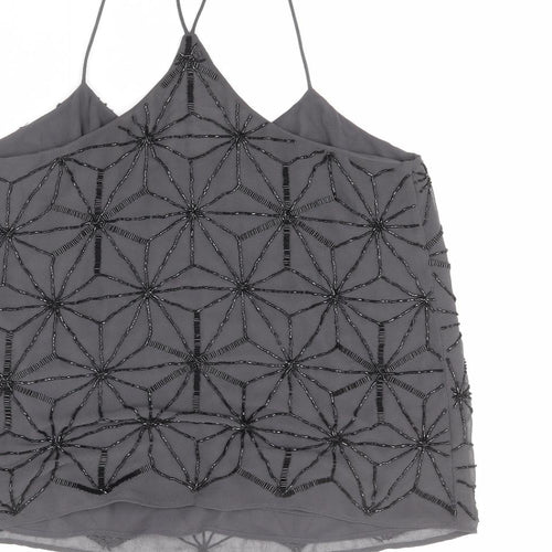 River Island Womens Grey Geometric Polyester Camisole Tank Size 8 V-Neck - Beaded Detail