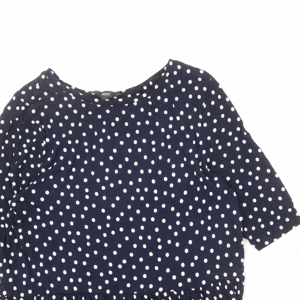 NEXT Womens Blue Polka Dot Viscose Basic T-Shirt Size 8 Round Neck