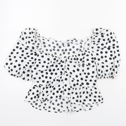 Topshop Womens White Polka Dot Polyester Cropped Blouse Size 8 Square Neck