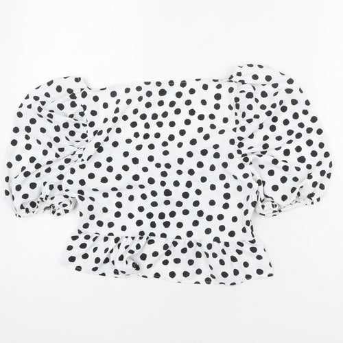 Topshop Womens White Polka Dot Polyester Cropped Blouse Size 8 Square Neck