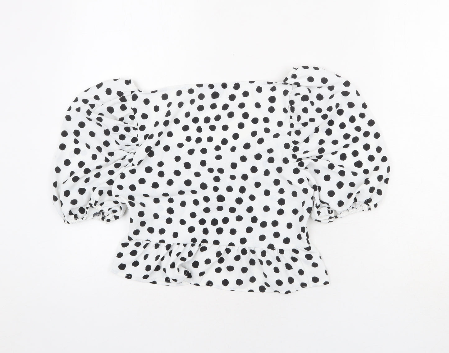 Topshop Womens White Polka Dot Polyester Cropped Blouse Size 8 Square Neck