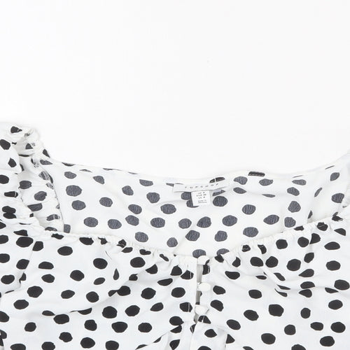 Topshop Womens White Polka Dot Polyester Cropped Blouse Size 8 Square Neck