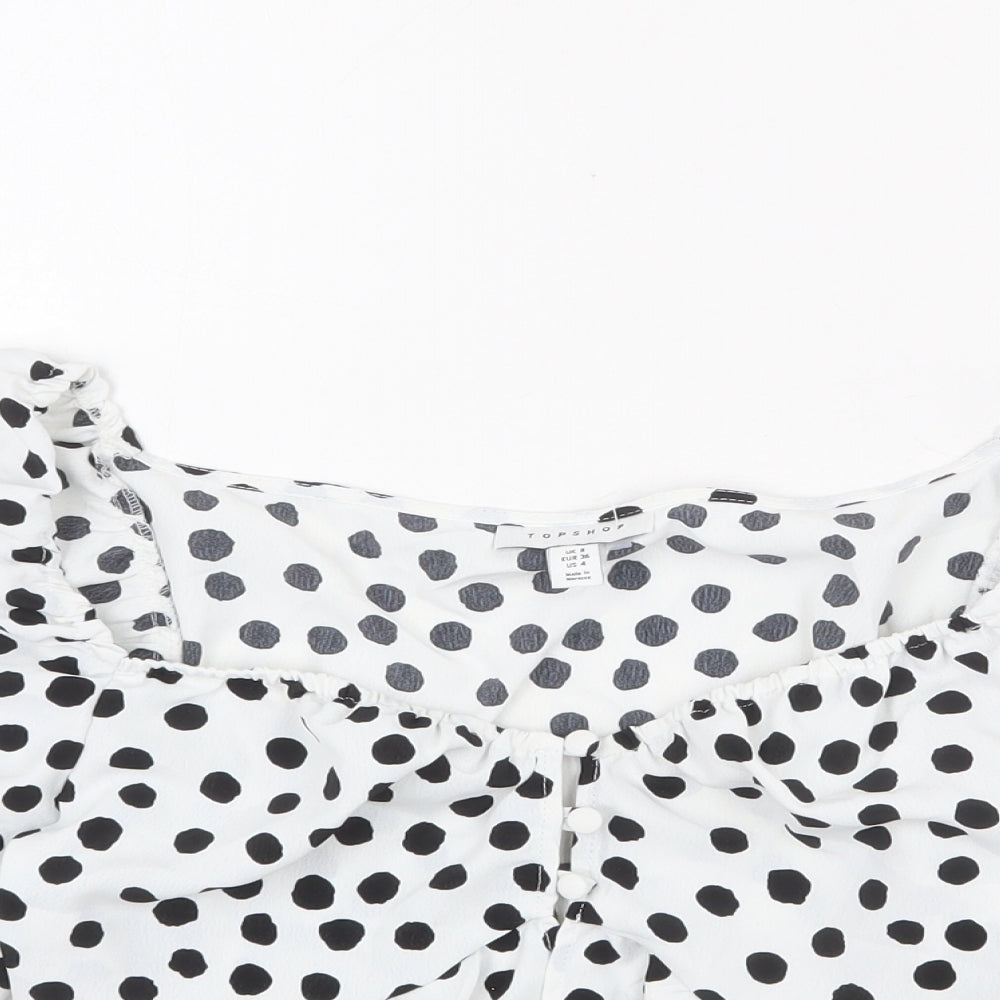 Topshop Womens White Polka Dot Polyester Cropped Blouse Size 8 Square Neck