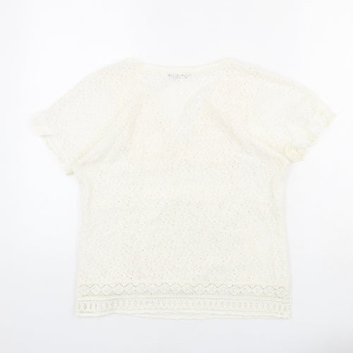 Mango Womens Ivory Geometric Polyester Basic T-Shirt Size S V-Neck