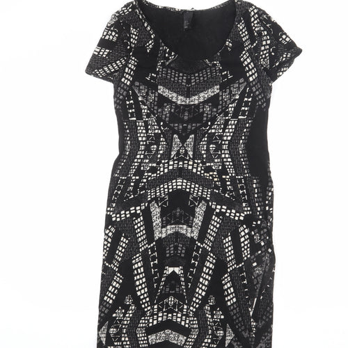 H&M Womens Black Geometric Polyester Bodycon Size M Round Neck Pullover