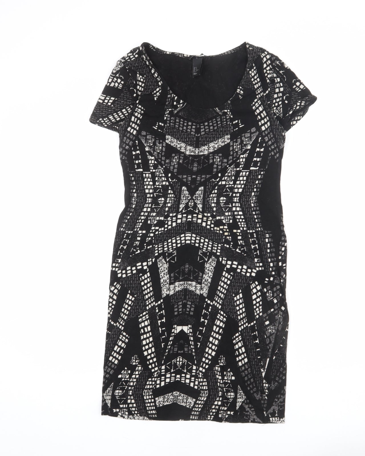 H&M Womens Black Geometric Polyester Bodycon Size M Round Neck Pullover