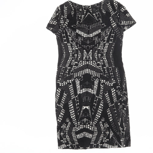 H&M Womens Black Geometric Polyester Bodycon Size M Round Neck Pullover