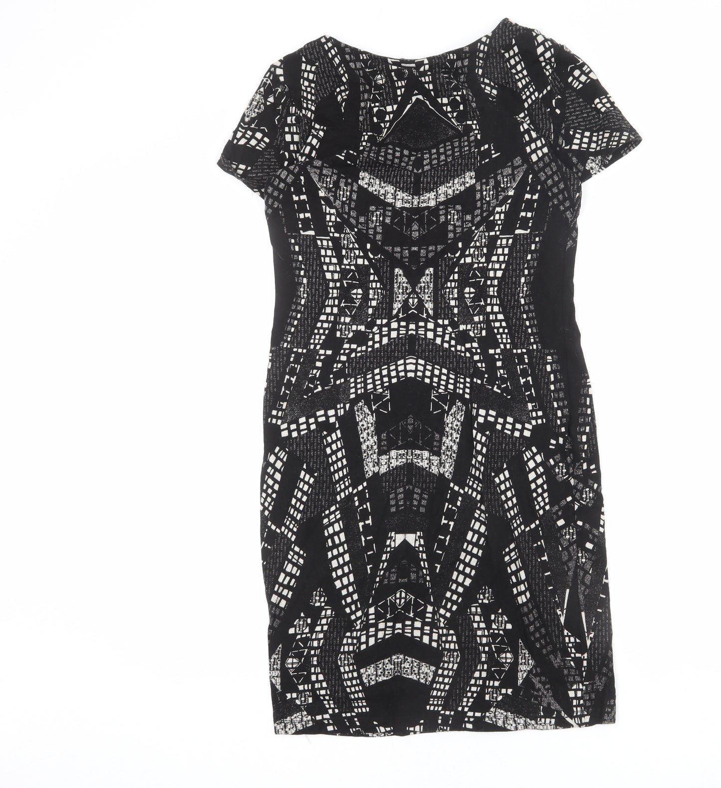 H&M Womens Black Geometric Polyester Bodycon Size M Round Neck Pullover