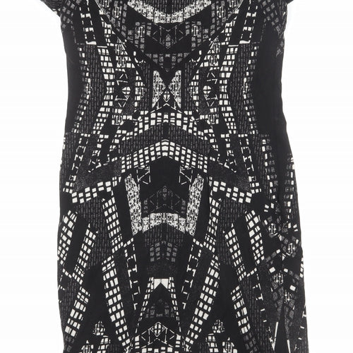H&M Womens Black Geometric Polyester Bodycon Size M Round Neck Pullover