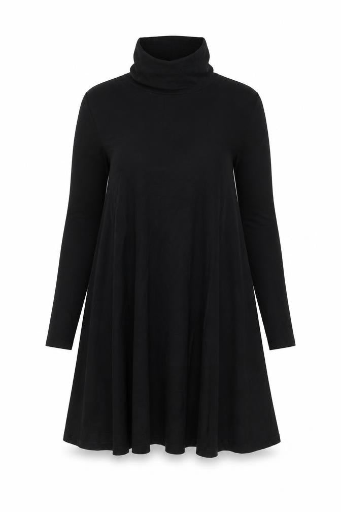 Front view of ASOS women’s black polyester trapeze & swing, size UK 12, henley pullover