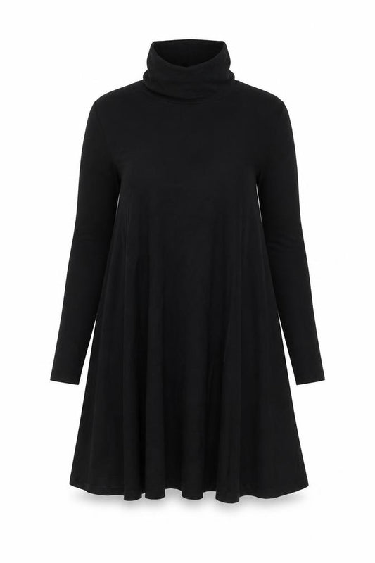 Front view of ASOS women’s black polyester trapeze & swing, size UK 12, henley pullover