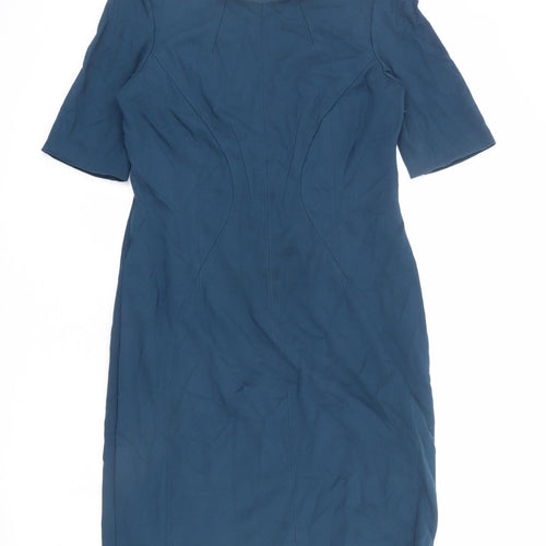 Monsoon Womens Blue Viscose Sheath Size 14 Boat Neck Zip