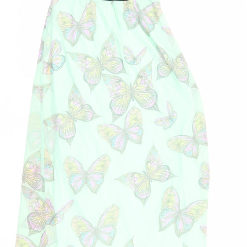 Dorothy Perkins Womens Green Geometric Polyester Maxi Size 8 V-Neck Zip - Butterfly Print