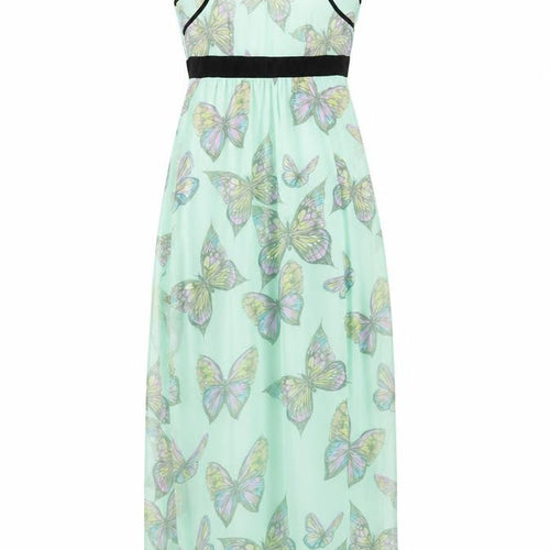 Dorothy Perkins Womens Green Geometric Polyester Maxi Size 8 V-Neck Zip - Butterfly Print