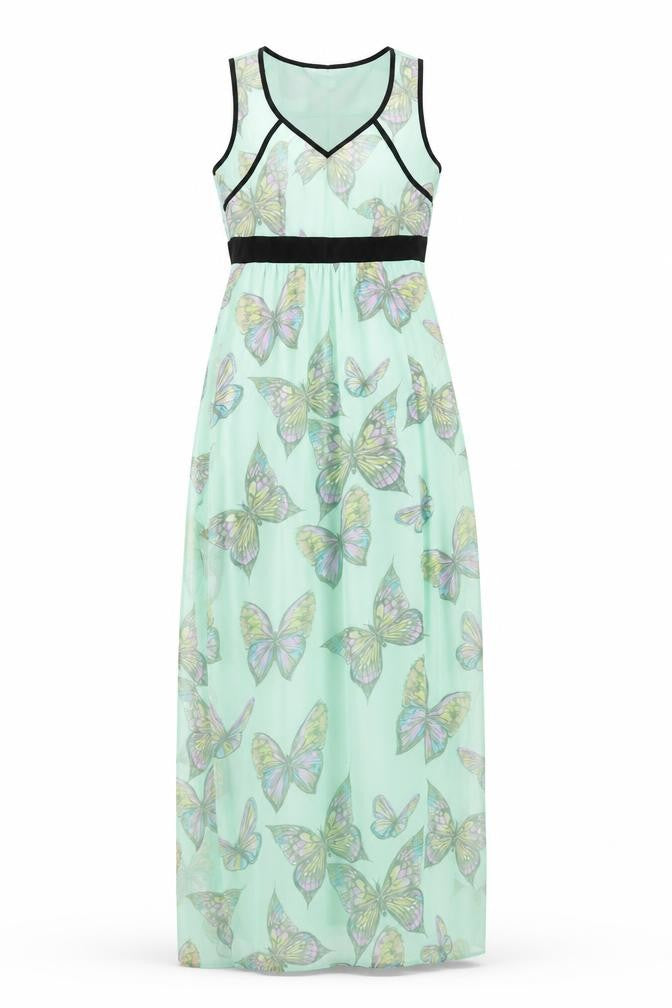 Dorothy Perkins Womens Green Geometric Polyester Maxi Size 8 V-Neck Zip - Butterfly Print