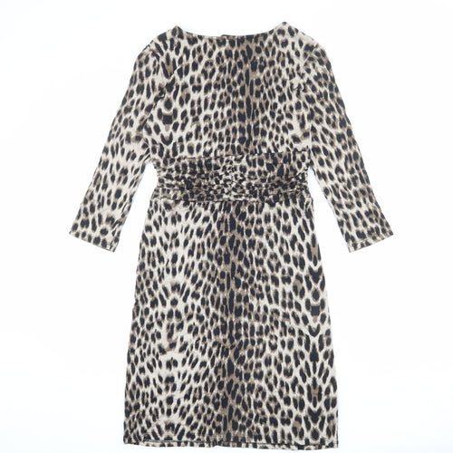 Dorothy Perkins Womens Beige Animal Print Viscose Sheath Size 8 Round Neck Pullover - Leopard Print