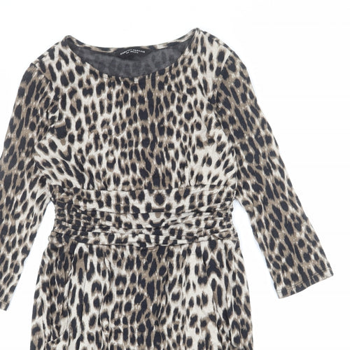 Dorothy Perkins Womens Beige Animal Print Viscose Sheath Size 8 Round Neck Pullover - Leopard Print