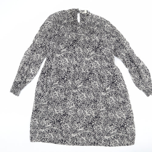 Monsoon Womens Black Floral Viscose Trapeze & Swing Size S Mock Neck Button