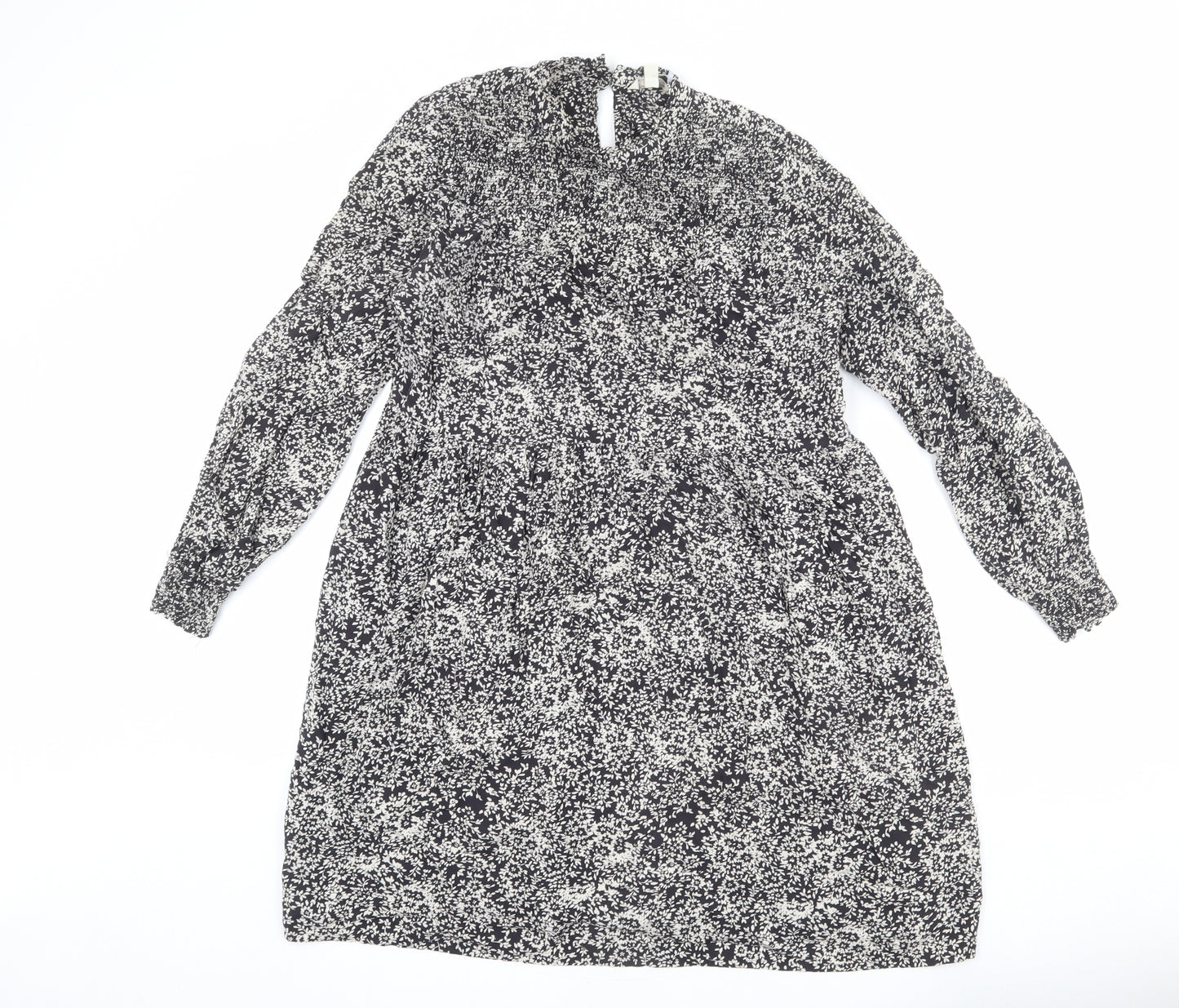 Monsoon Womens Black Floral Viscose Trapeze & Swing Size S Mock Neck Button