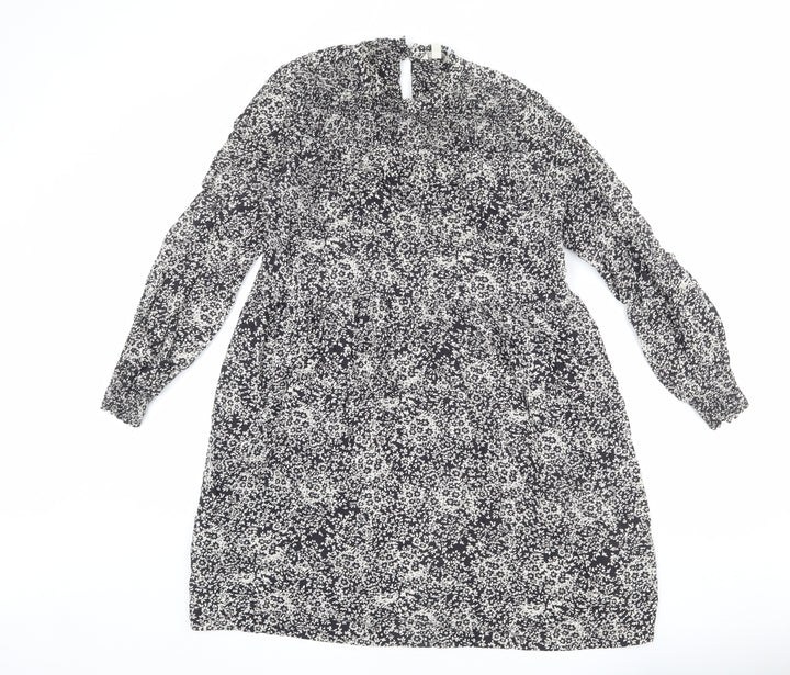 Monsoon Womens Black Floral Viscose Trapeze & Swing Size S Mock Neck Button