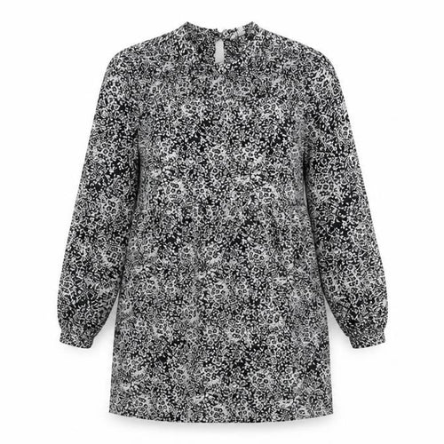 Monsoon Womens Black Floral Viscose Trapeze & Swing Size S Mock Neck Button