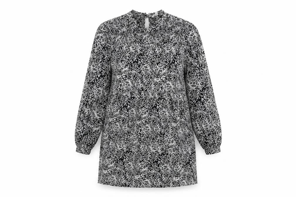Monsoon Womens Black Floral Viscose Trapeze & Swing Size S Mock Neck Button