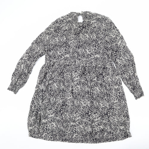 Monsoon Womens Black Floral Viscose Trapeze & Swing Size S Mock Neck Button