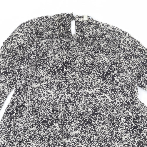 Monsoon Womens Black Floral Viscose Trapeze & Swing Size S Mock Neck Button