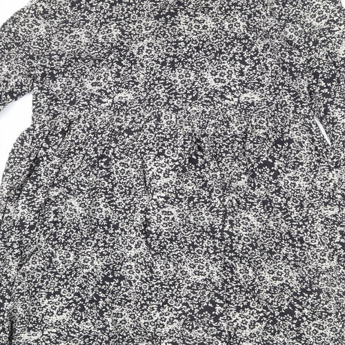 Monsoon Womens Black Floral Viscose Trapeze & Swing Size S Mock Neck Button