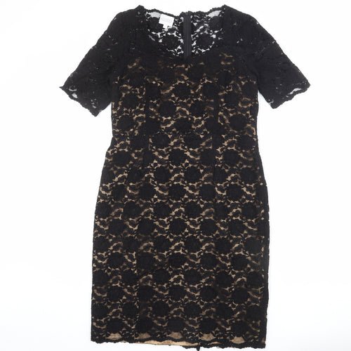 Kaliko Womens Black Floral Polyester Sheath Size 12 V-Neck Zip - Lace Overlay, Slit