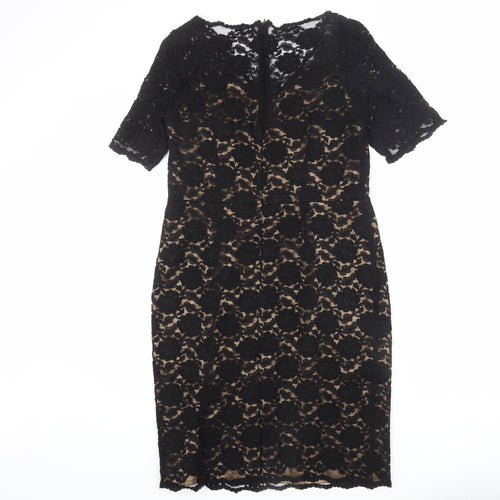 Kaliko Womens Black Floral Polyester Sheath Size 12 V-Neck Zip - Lace Overlay, Slit