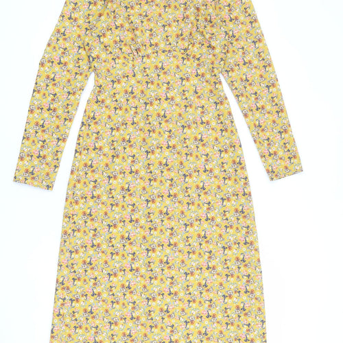 Warehouse Womens Yellow Floral Polyester Sheath Size 8 Round Neck Button