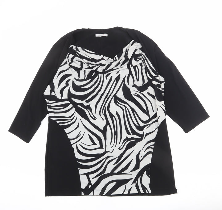 Per Una Womens Black Animal Print Polyester Basic T-Shirt Size 20 Cowl Neck - Zebra Print