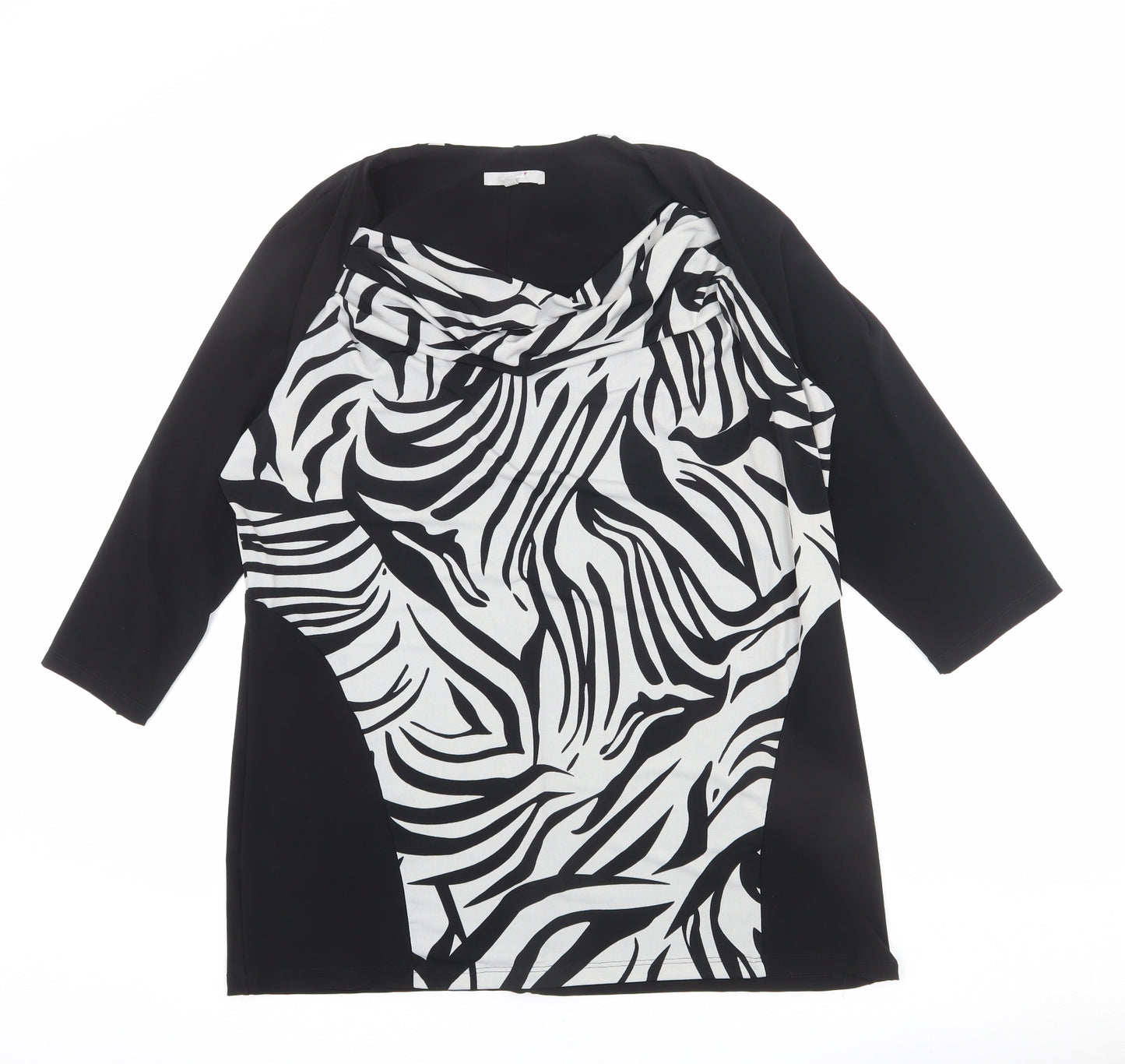 Per Una Womens Black Animal Print Polyester Basic T-Shirt Size 20 Cowl Neck - Zebra Print