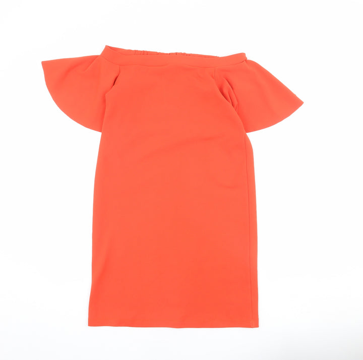 Warehouse Womens Orange Polyester Sheath Size 6 Off the Shoulder Pullover