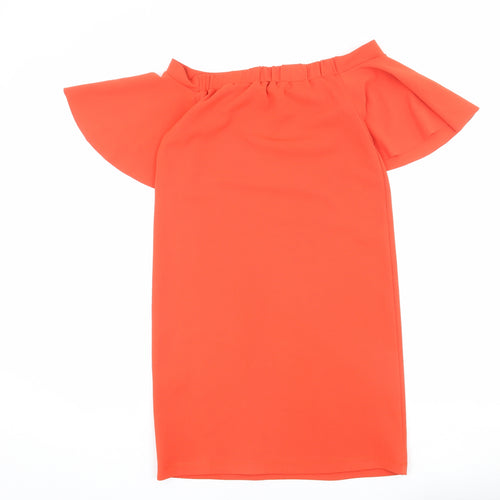 Warehouse Womens Orange Polyester Sheath Size 6 Off the Shoulder Pullover