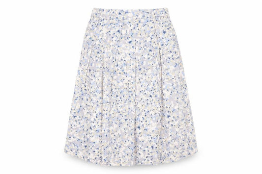 Front view of Adini women’s multicoloured floral cotton pleated skirt, size S, zip