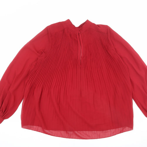ASOS Womens Red Polyester Basic Blouse Size 8 Mock Neck - Pleated