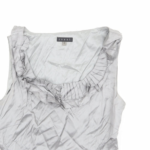 Coast Womens Silver Silk Basic Blouse Size S Scoop Neck