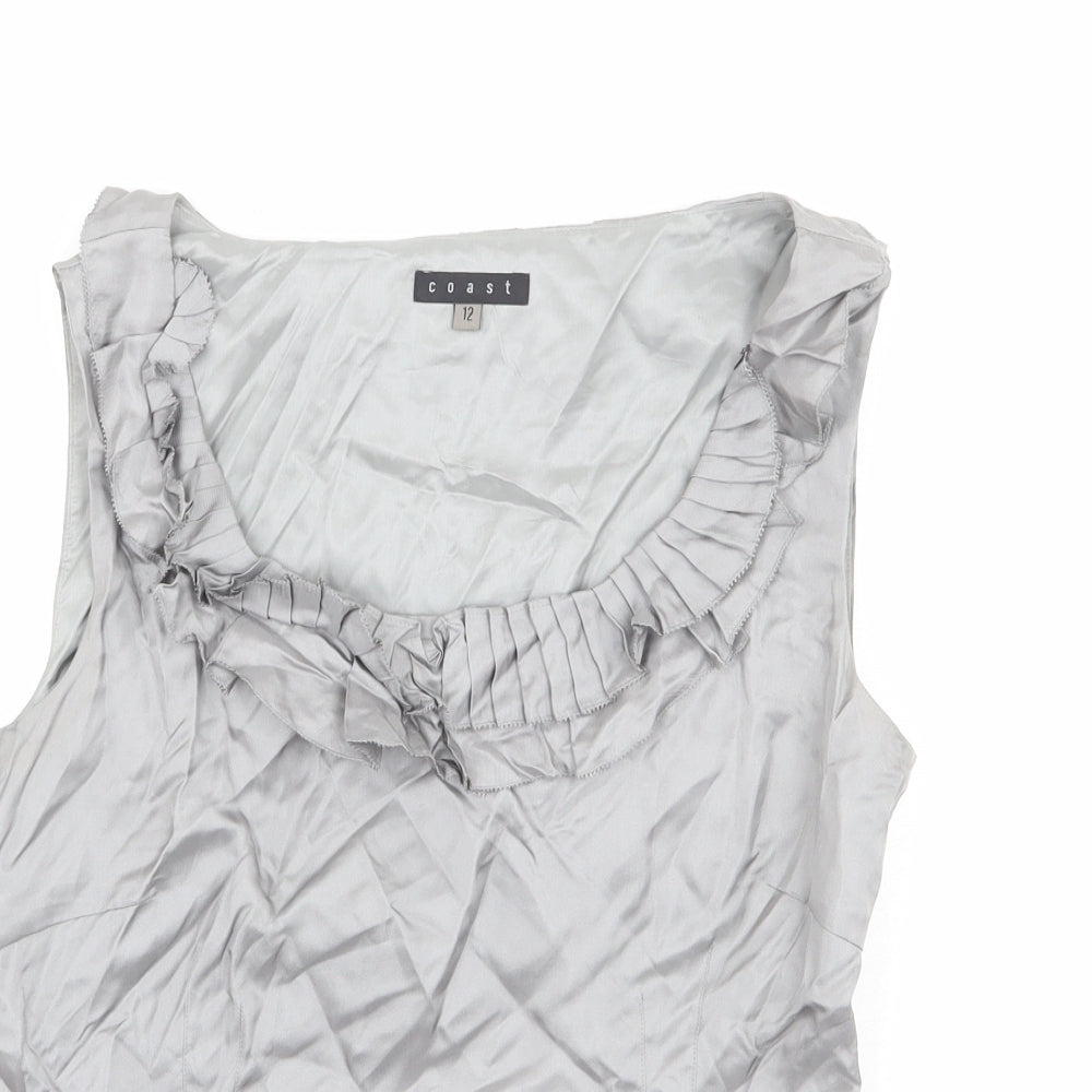 Coast Womens Silver Silk Basic Blouse Size S Scoop Neck
